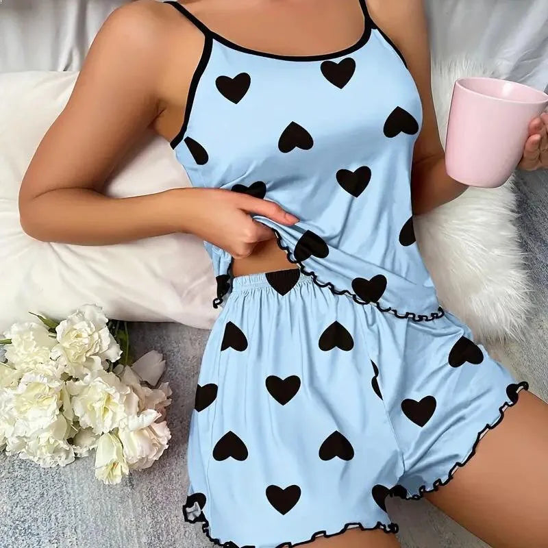 Heart Print Short Sleeve Sleepwear Set by MadisonnSavannahBoutique