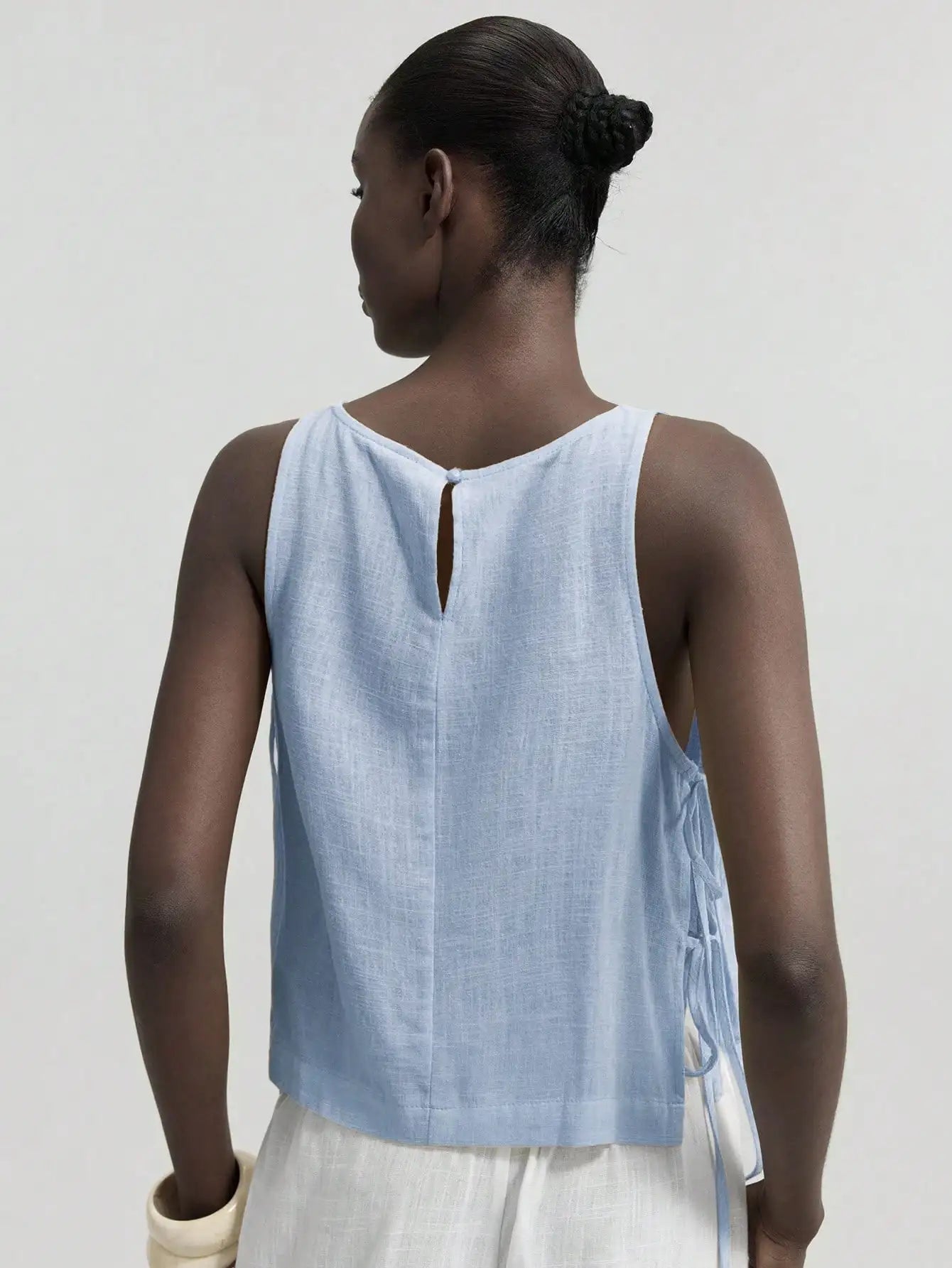 Linen Sleeveless Tank Top With Side Bow Tie Detail Boho by MadisonnSavannahBoutique