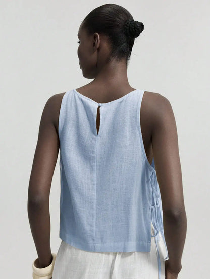 Linen Sleeveless Tank Top With Side Bow Tie Detail Boho by MadisonnSavannahBoutique