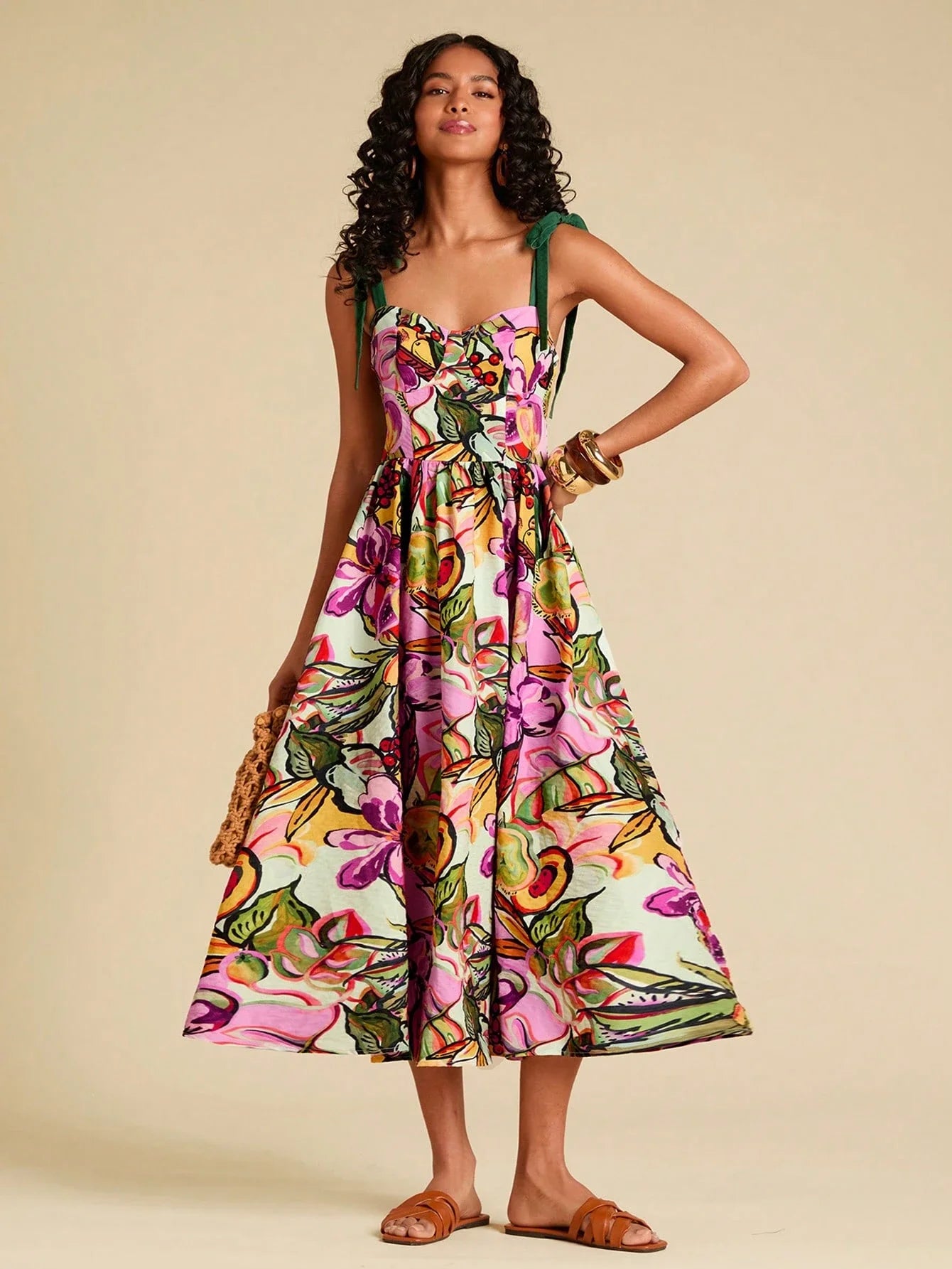 Floral Print Spaghetti Strap Midi Dress For Women Bohemian Beach Style by MadisonnSavannahBoutique