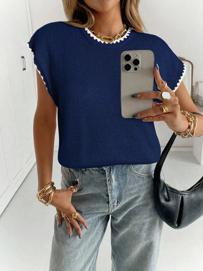Round Neck Short Sleeve Knitted Top by MadisonnSavannahBoutique