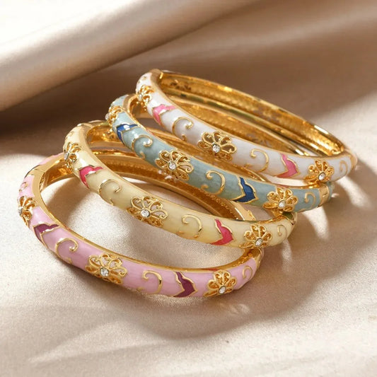 Stainless Steel Multicolor Enamel Flower Bangle by MadisonnSavannahBoutique