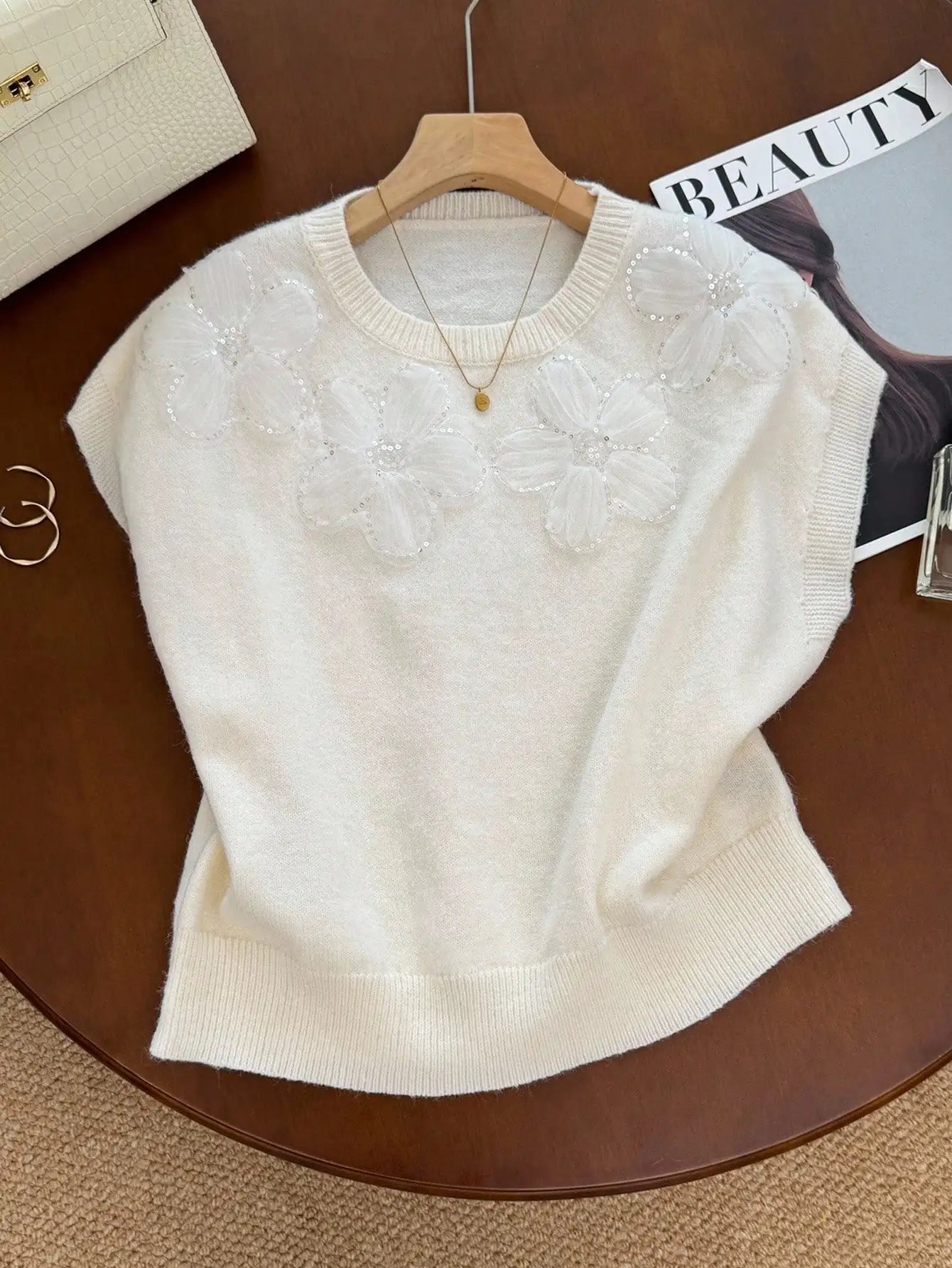 Round Neck Short Sleeve Knitted Top by MadisonnSavannahBoutique