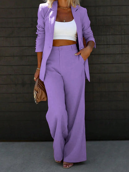 wo-Piece Suit Single Button Blazer And Wide Leg Trousers by MadisonnSavannahBoutique