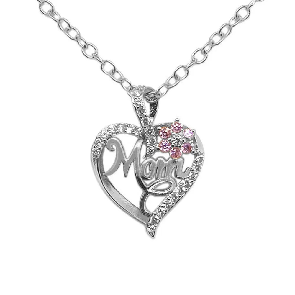 Mom Heart Necklace, Rhinestone Heart Pendant, Perfect Mother's Day Gift by MadisonnSavannahBoutique