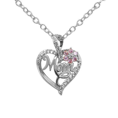 Mom Heart Necklace, Rhinestone Heart Pendant, Perfect Mother's Day Gift by MadisonnSavannahBoutique