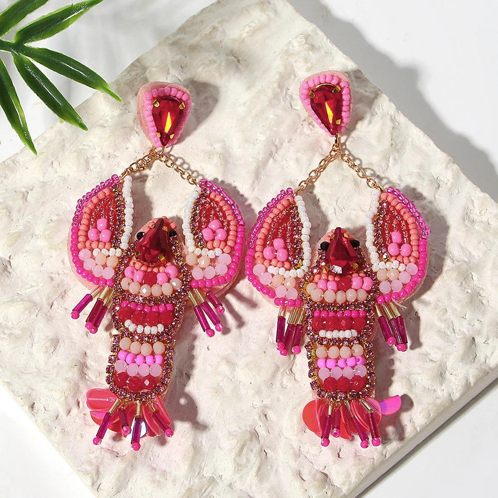 Bohemian Starfish Lobster Conch Seed Bead Drop Earrings Handmade by MadisonnSavannahBoutique