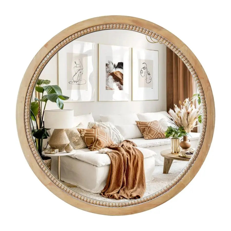 24 inch Circle Rustic Farmhouse Natural Wooden Frame Mirror by MadisonnSavannahBoutique