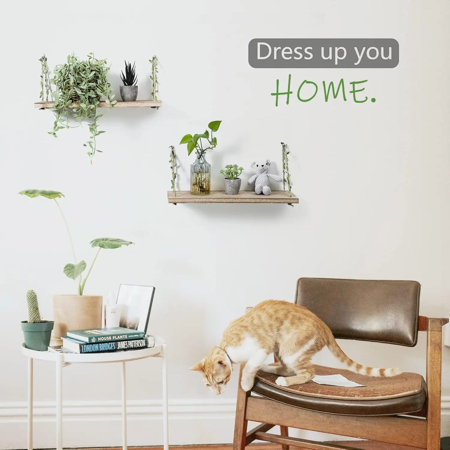 2-Pack 17" Green Leaf Rope Hanging Floating Shelves by MadisonnSavannahBoutique