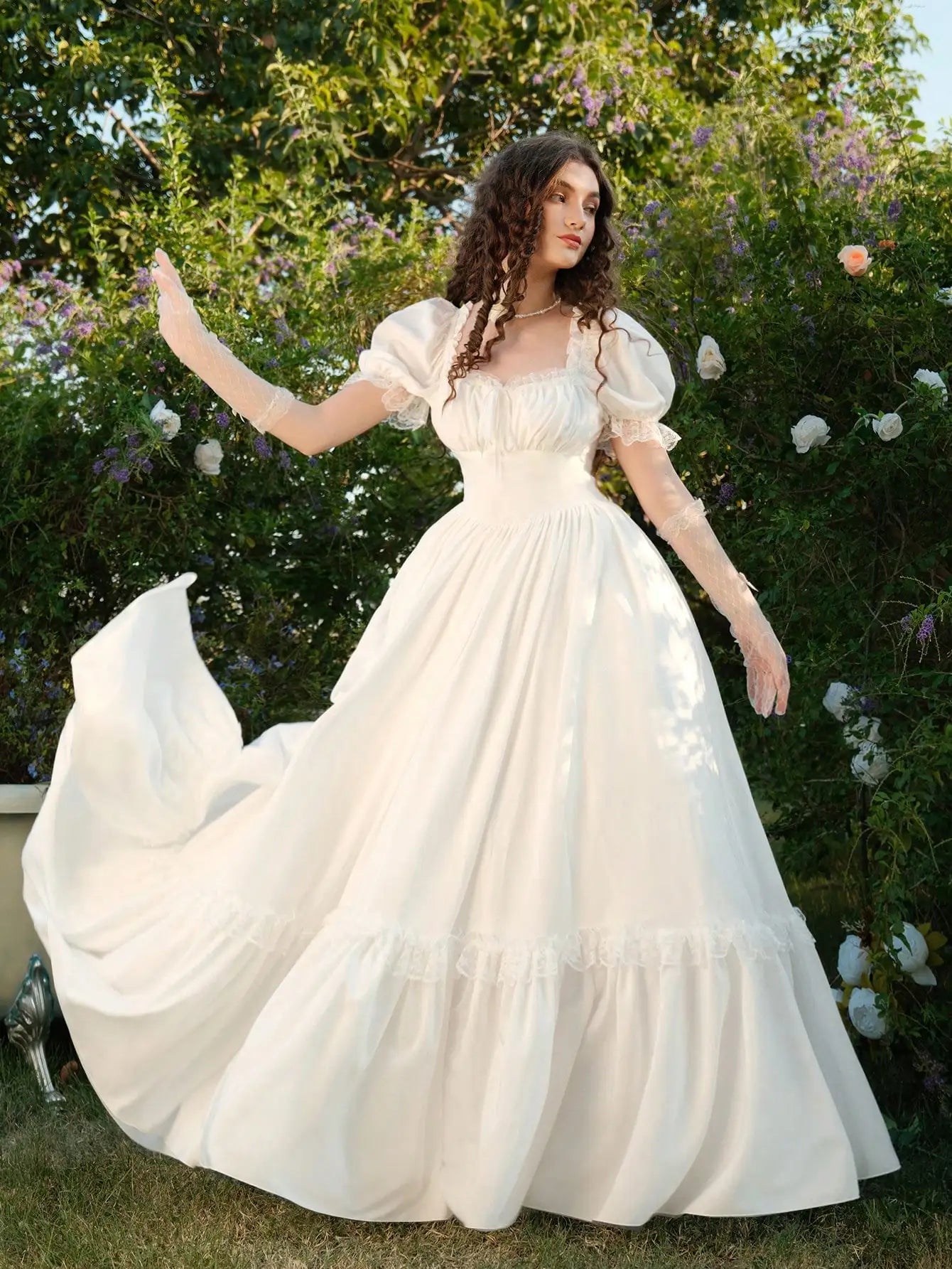 Maxi Dress With Puffed Sleeves, Square Neck, Ruched Bodice, Elegant Style by MadisonnSavannahBoutique