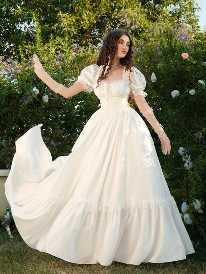 Maxi Dress With Puffed Sleeves, Square Neck, Ruched Bodice, Elegant Style by MadisonnSavannahBoutique