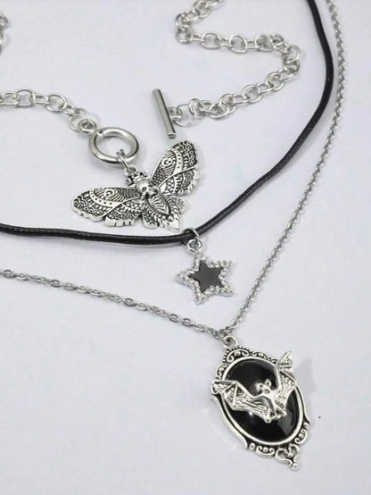 3-Layer Boho Pendant Necklace Set with Sun Charm, Glass Dome & Stone Bead by MadisonnSavannahBoutique