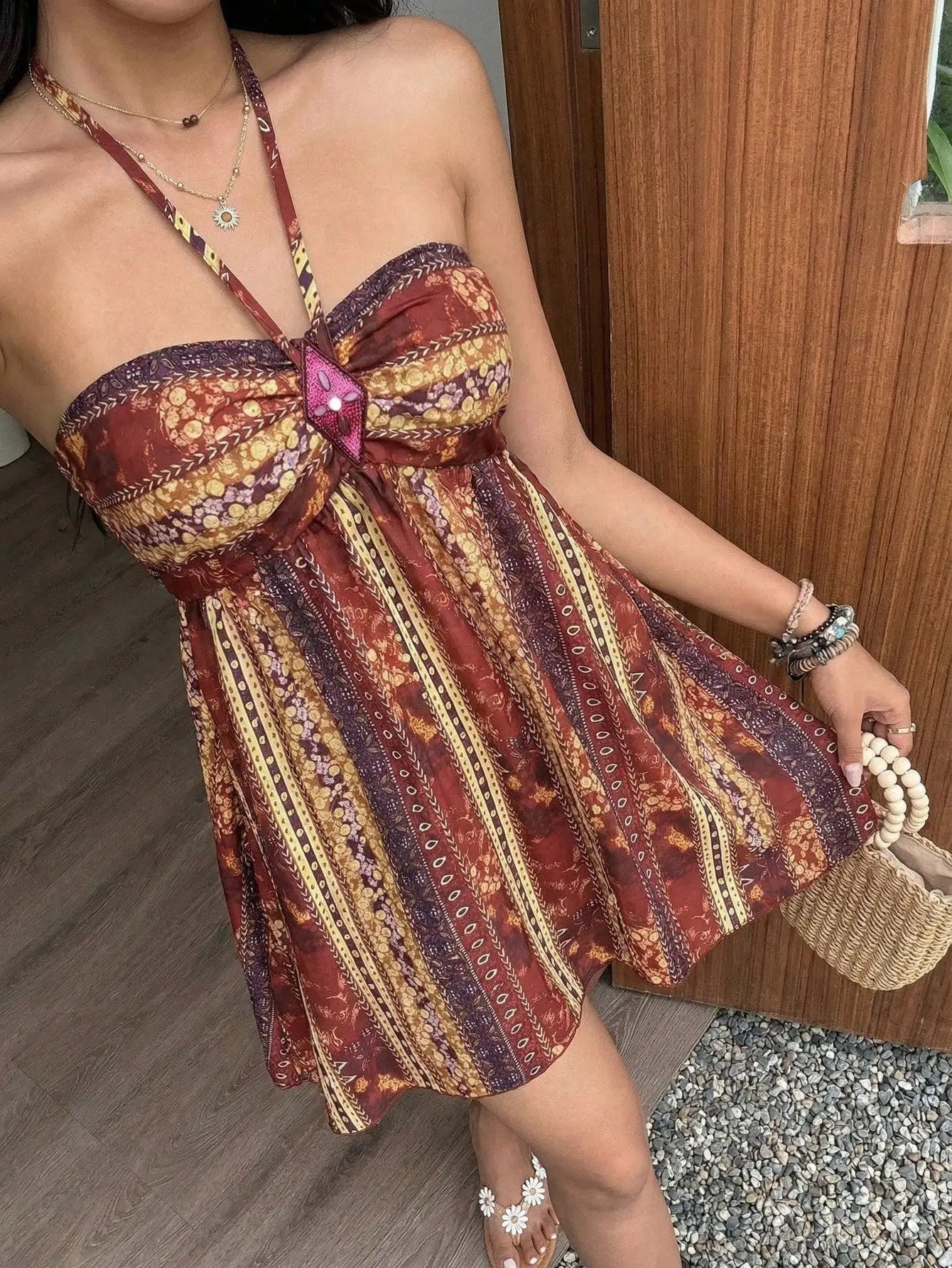 Print Sequin Rhombus Halter Mini Dress by MadisonnSavannahBoutique