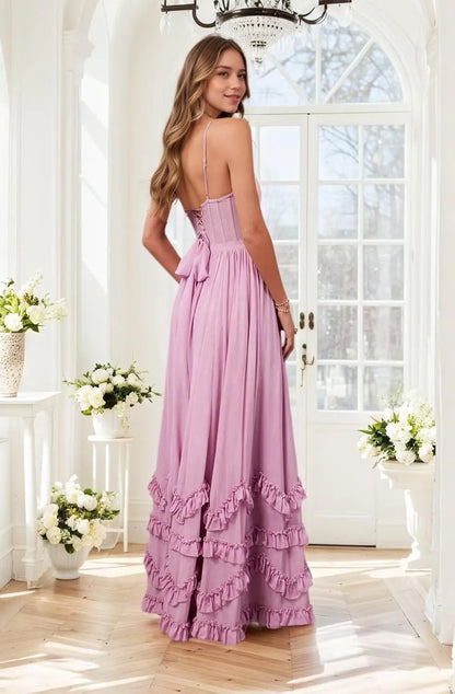 Floral Ruffle Spaghetti Straps V-Neck Maxi Dress by MadisonnSavannahBoutique