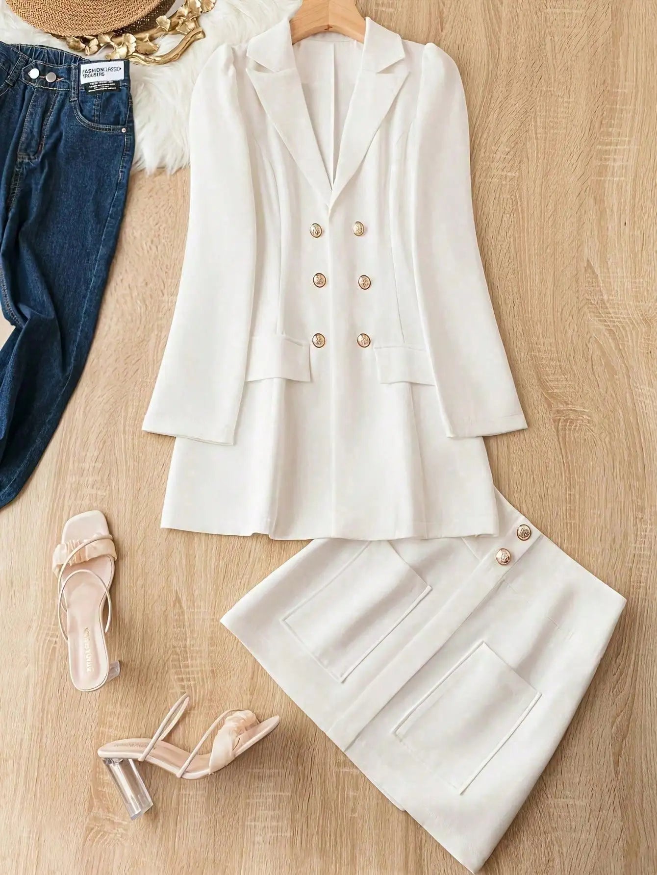 Double-Breasted Blazer And Skirt 2-Piece Suit Set by MadisonnSavannahBoutique