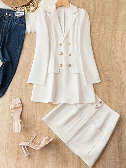 Double-Breasted Blazer And Skirt 2-Piece Suit Set by MadisonnSavannahBoutique