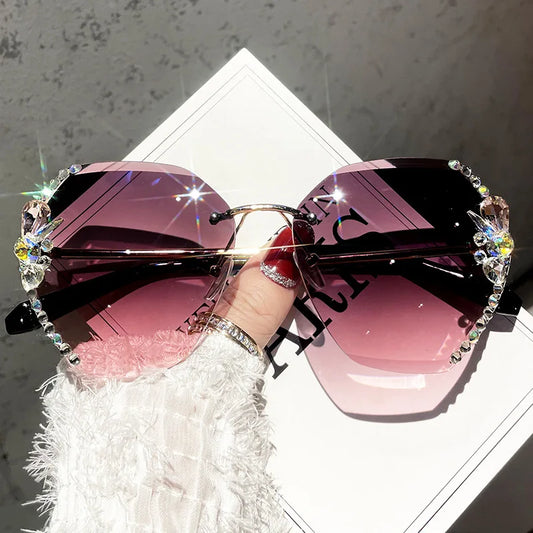 Y2K slim crystal rimless sunglasses. by MadisonnSavannahBoutique
