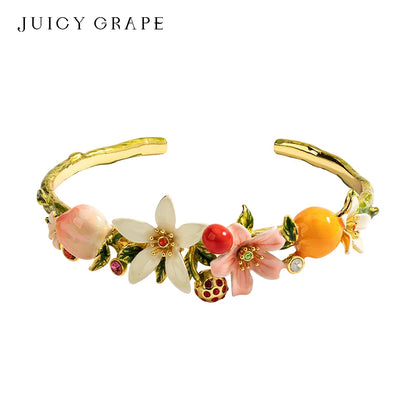 Bangles Peaches Oranges Cherries Flowers Fruit Series Enamel Bracelet by MadisonnSavannahBoutique