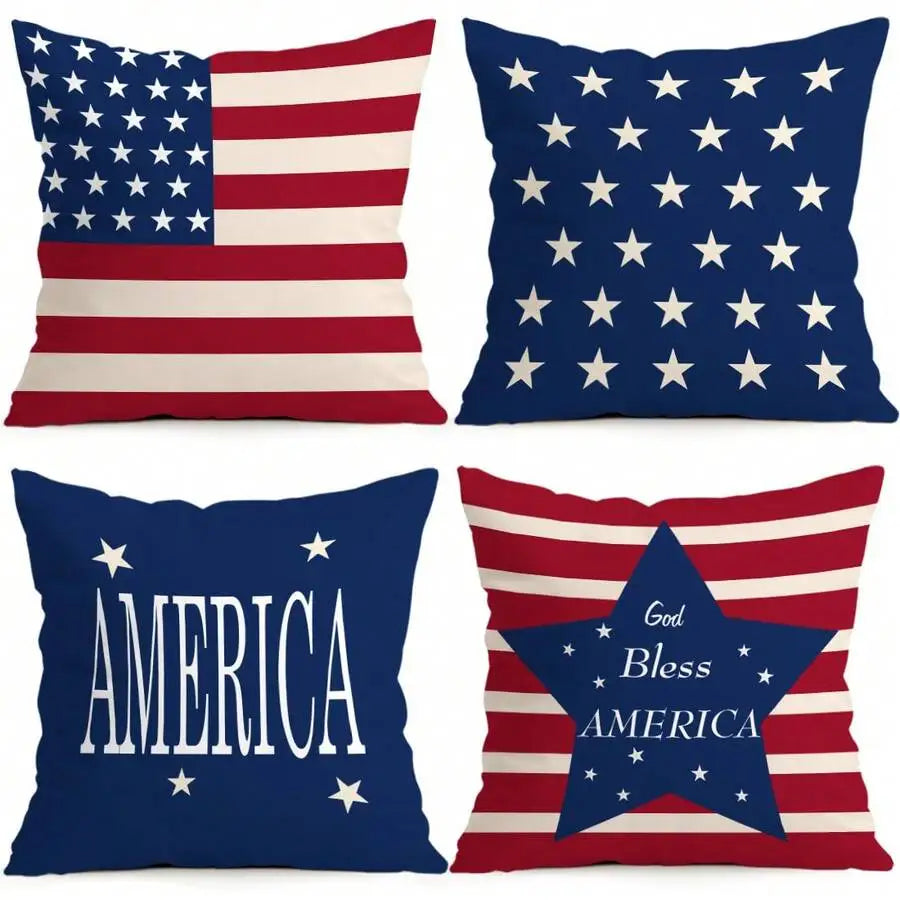 4pcs Patriotic 4th of July Pillow Covers, 18x18 Inch by MadisonnSavannahBoutique