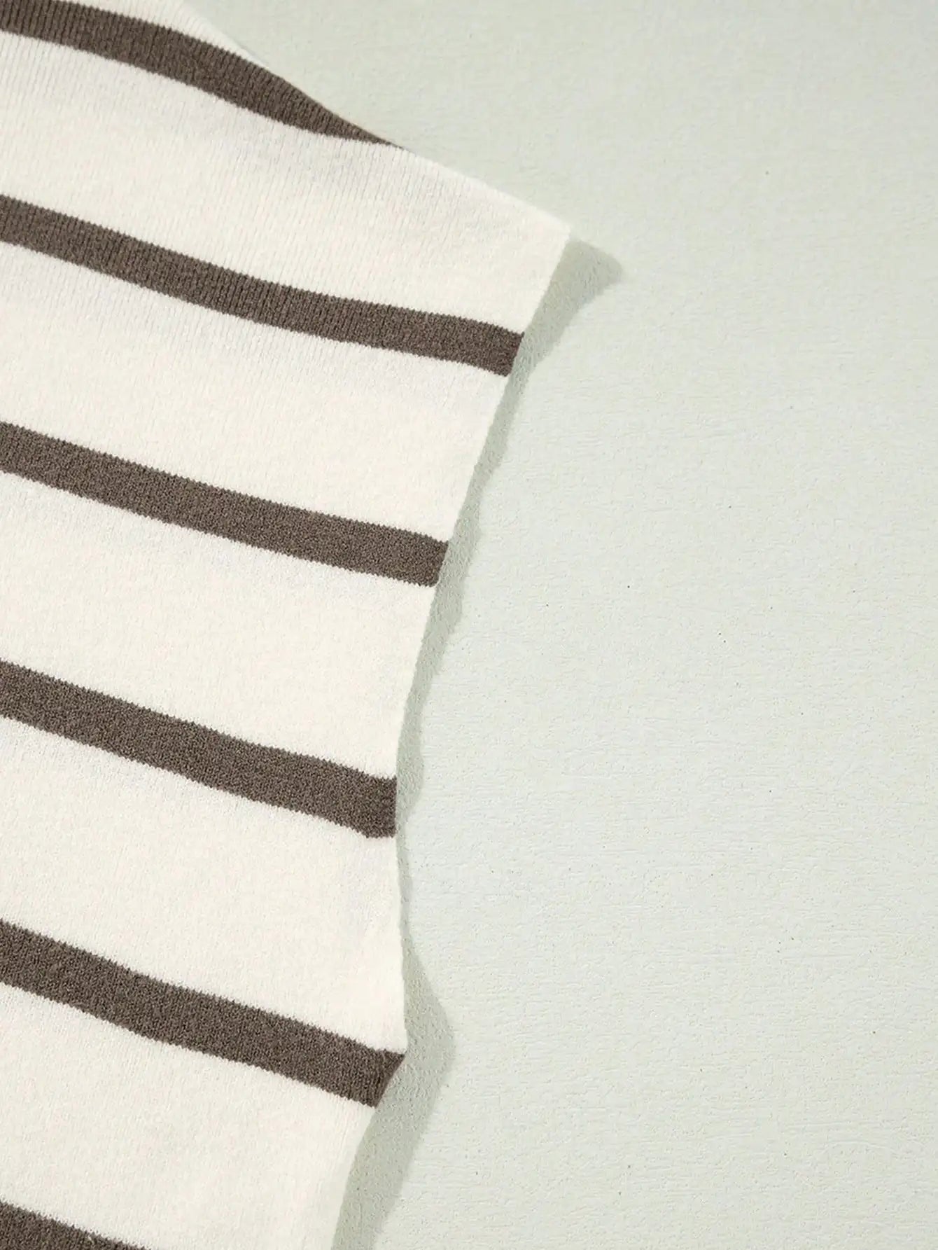 Striped Side Slit Round Neck Short Sleeve Knit Sweater by MadisonnSavannahBoutique