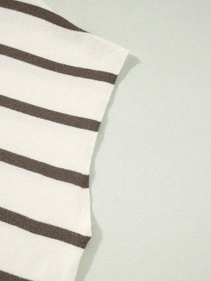 Striped Side Slit Round Neck Short Sleeve Knit Sweater by MadisonnSavannahBoutique