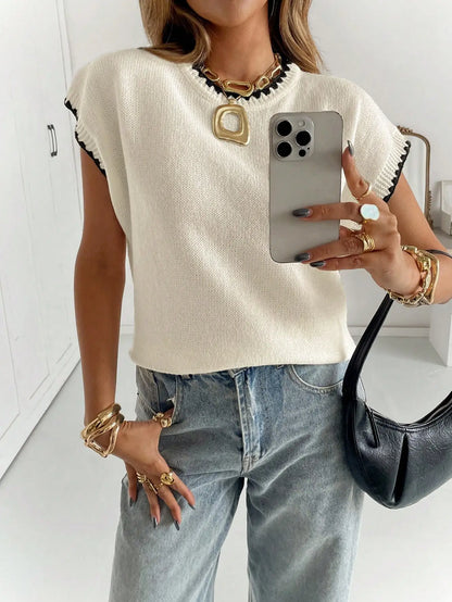 Round Neck Short Sleeve Knitted Top by MadisonnSavannahBoutique