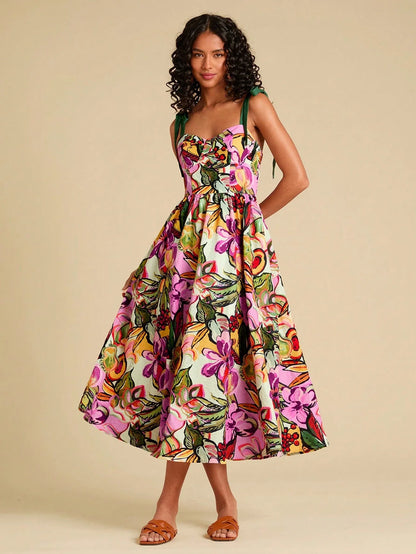 Floral Print Spaghetti Strap Midi Dress For Women Bohemian Beach Style by MadisonnSavannahBoutique