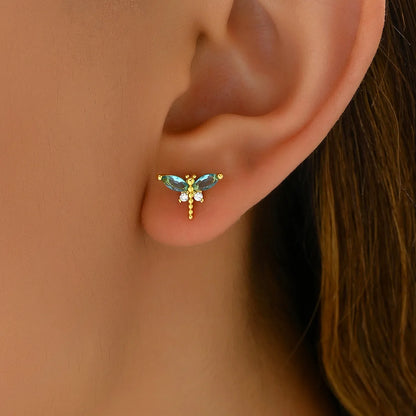 Dragonfly Zirconia Earrings Gold Tone Copper Plated by MadisonnSavannahBoutique