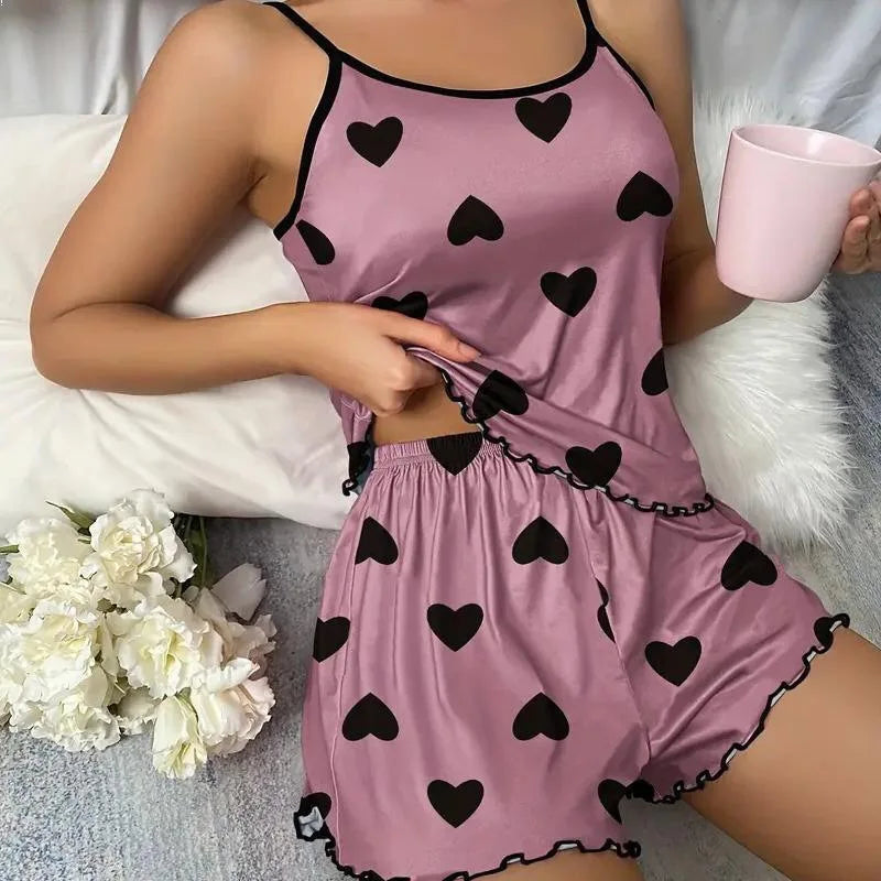 Heart Print Short Sleeve Sleepwear Set by MadisonnSavannahBoutique