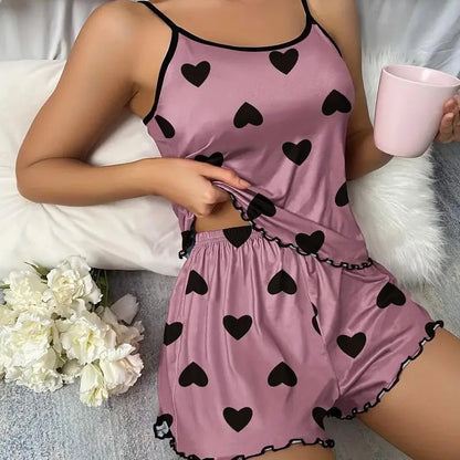 Heart Print Short Sleeve Sleepwear Set by MadisonnSavannahBoutique