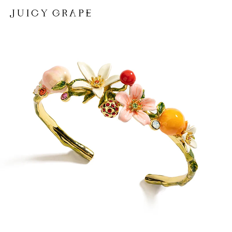 Bangles Peaches Oranges Cherries Flowers Fruit Series Enamel Bracelet by MadisonnSavannahBoutique