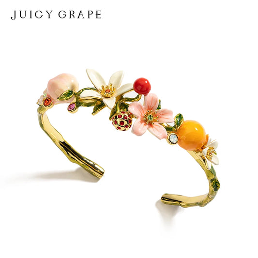 Bangles Peaches Oranges Cherries Flowers Fruit Series Enamel Bracelet by MadisonnSavannahBoutique