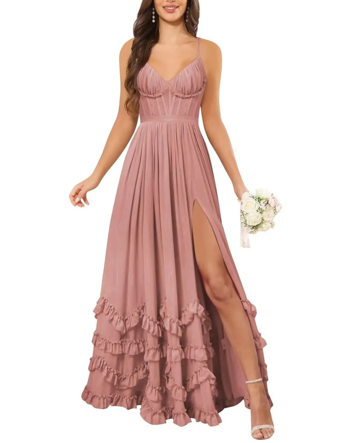 Floral Ruffle Spaghetti Straps V-Neck Maxi Dress by MadisonnSavannahBoutique