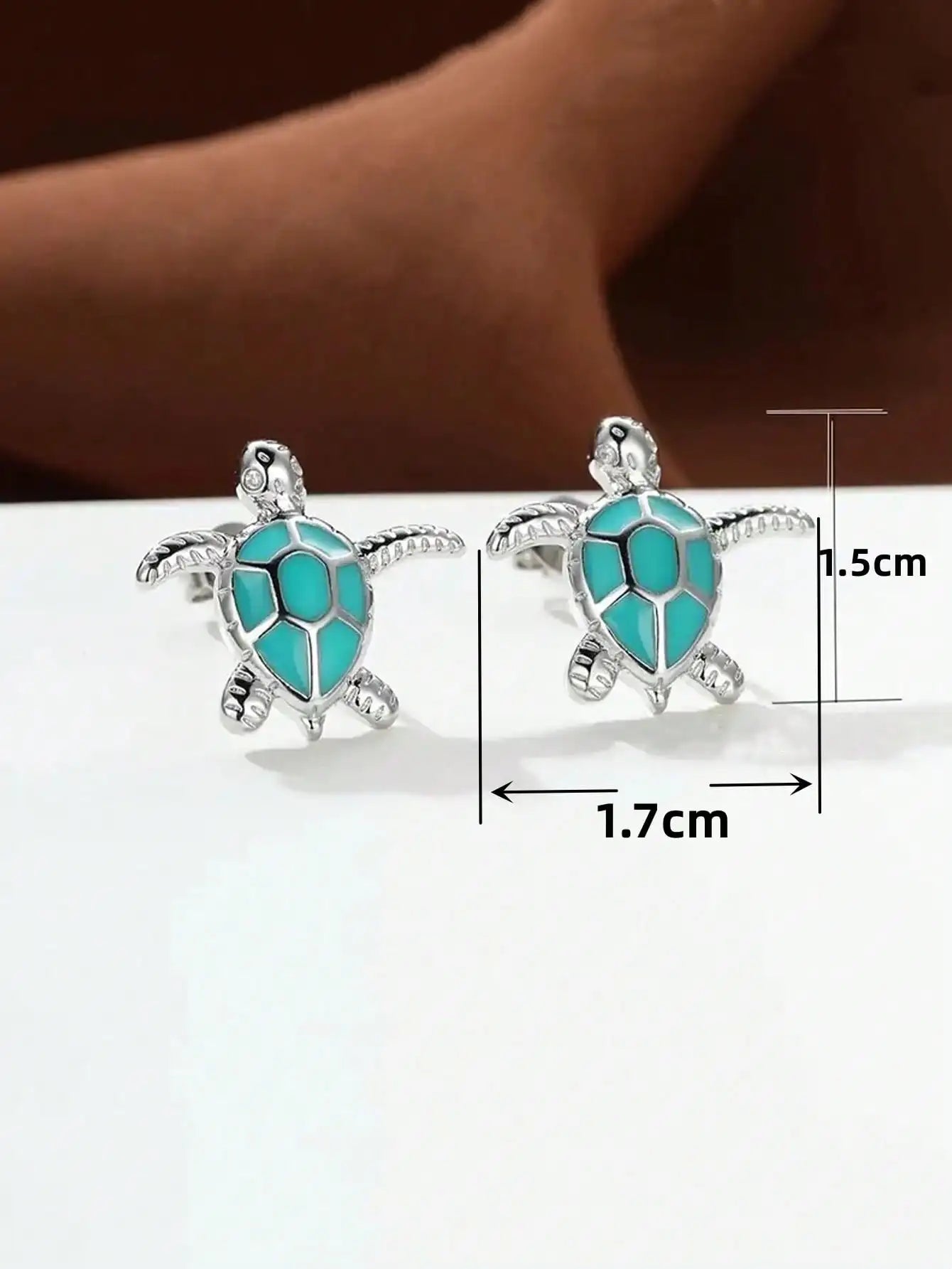 Tiny Sea Turtle Stud Earrings with Turquoise Enamel Shell in Silver-Tone Metal by MadisonnSavannahBoutique