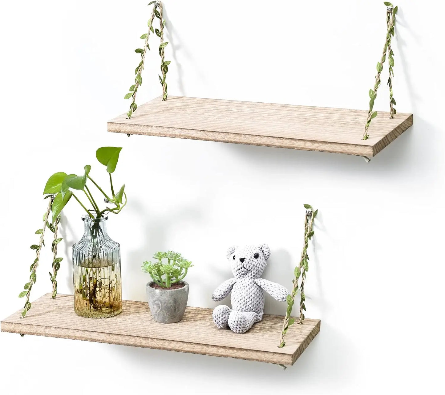 2-Pack 17" Green Leaf Rope Hanging Floating Shelves by MadisonnSavannahBoutique