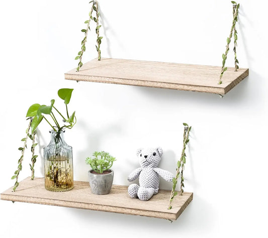 2-Pack 17" Green Leaf Rope Hanging Floating Shelves by MadisonnSavannahBoutique