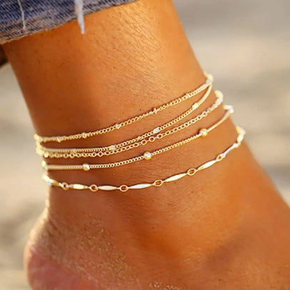 5 Piece Mixed Chain Anklet Set, Bohemian by MadisonnSavannahBoutique