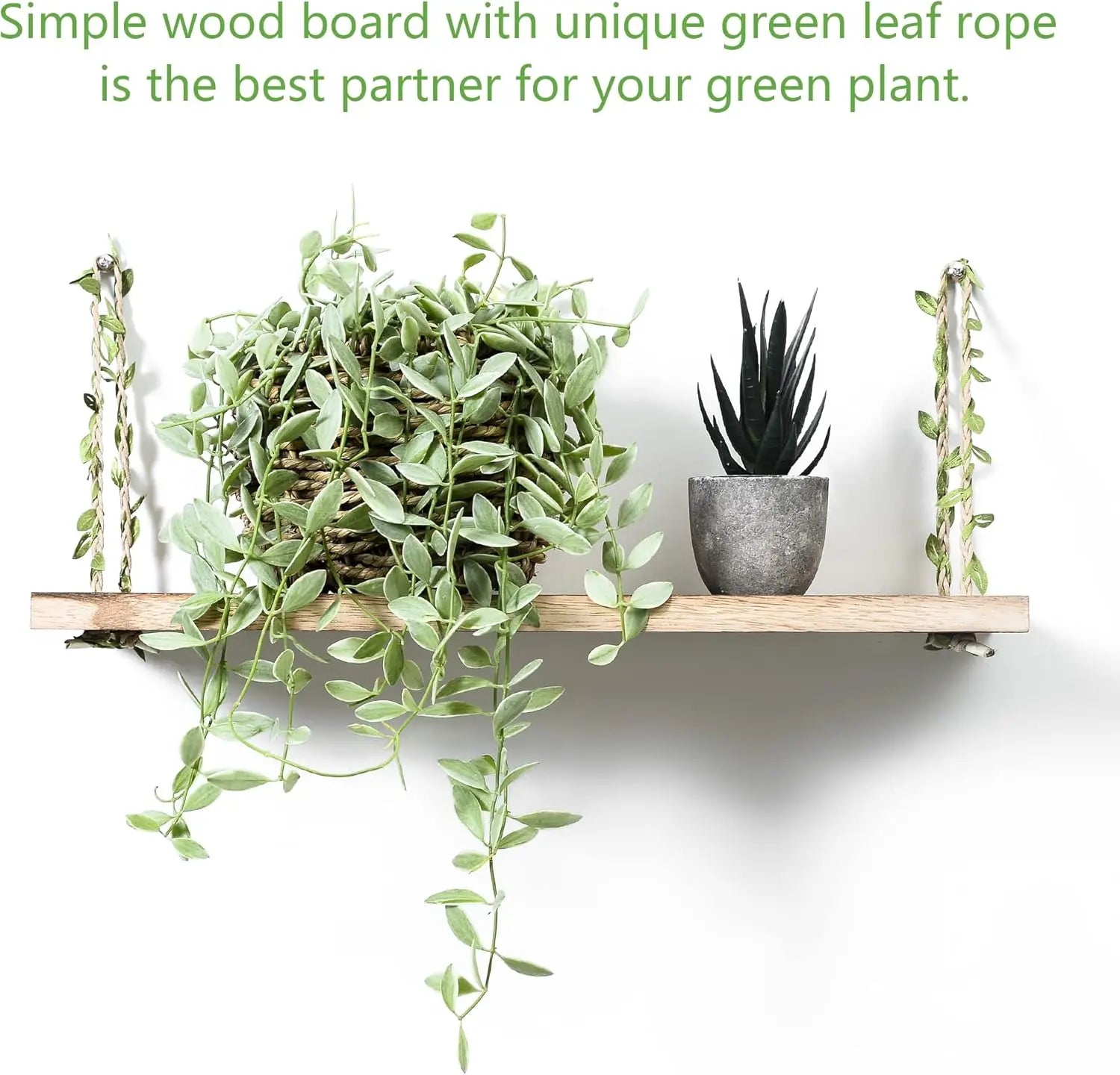 2-Pack 17" Green Leaf Rope Hanging Floating Shelves by MadisonnSavannahBoutique