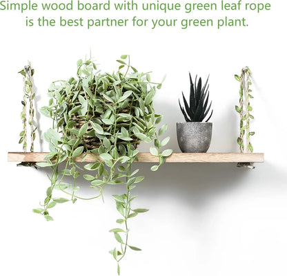 2-Pack 17" Green Leaf Rope Hanging Floating Shelves by MadisonnSavannahBoutique