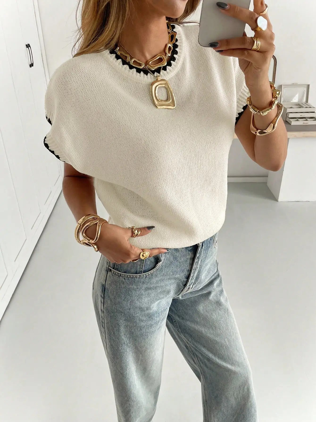 Round Neck Short Sleeve Knitted Top by MadisonnSavannahBoutique