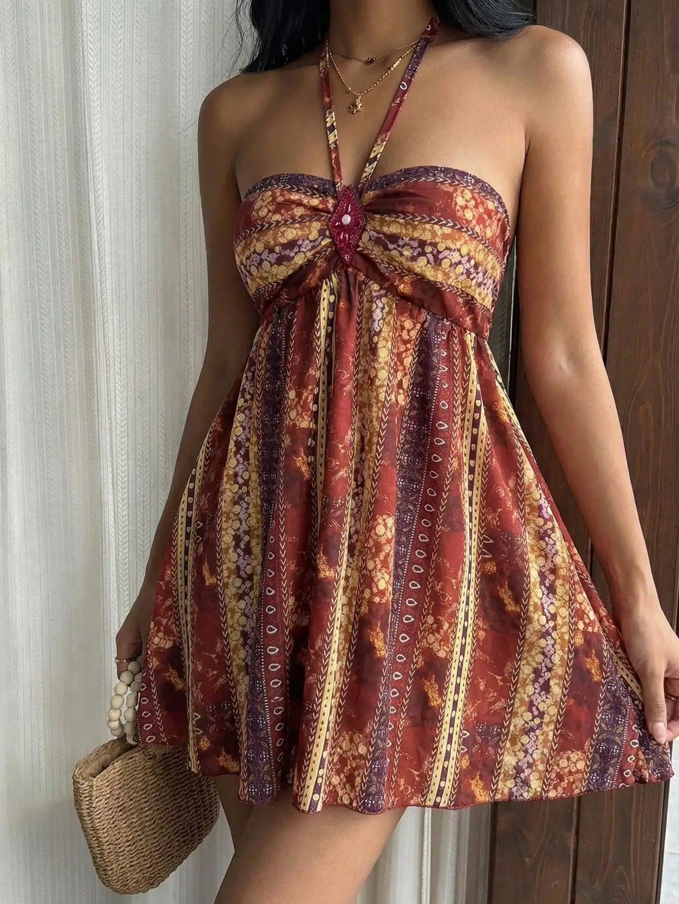 Print Sequin Rhombus Halter Mini Dress by MadisonnSavannahBoutique
