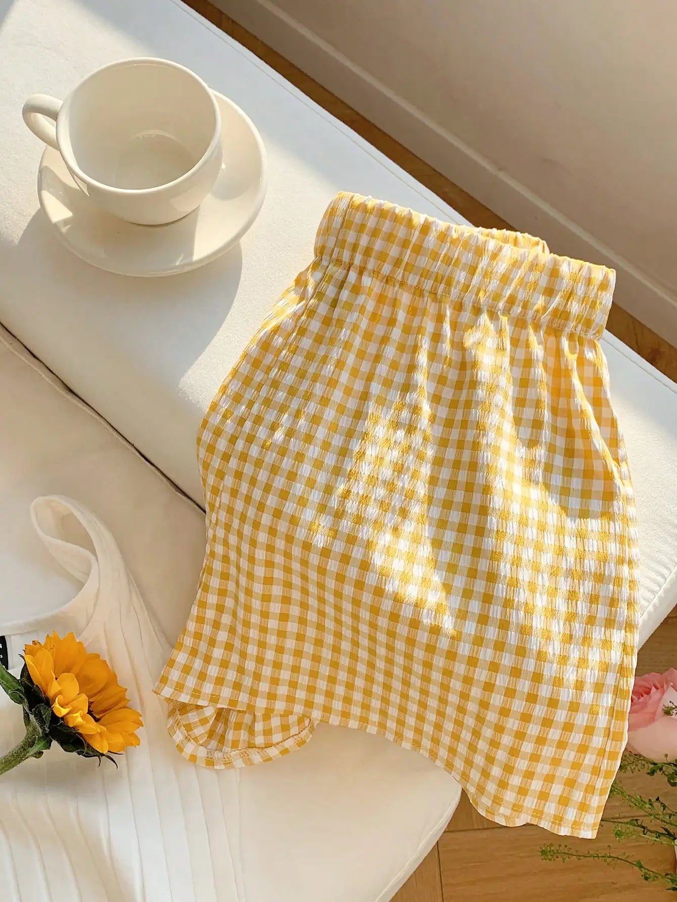 Yellow Gingham Plaid Casual Shorts by MadisonnSavannahBoutique