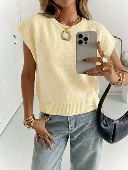 Round Neck Short Sleeve Knitted Top by MadisonnSavannahBoutique