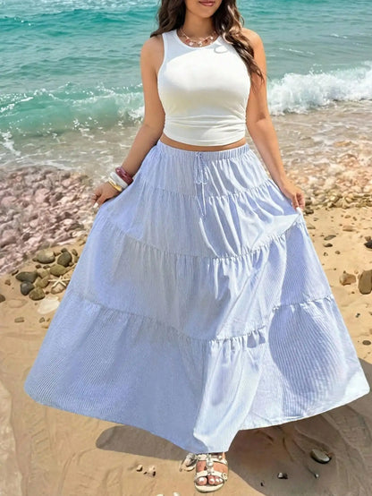 Butter Yellow Sleeveless Crop Top And Tiered Maxi Skirt Set by MadisonnSavannahBoutique