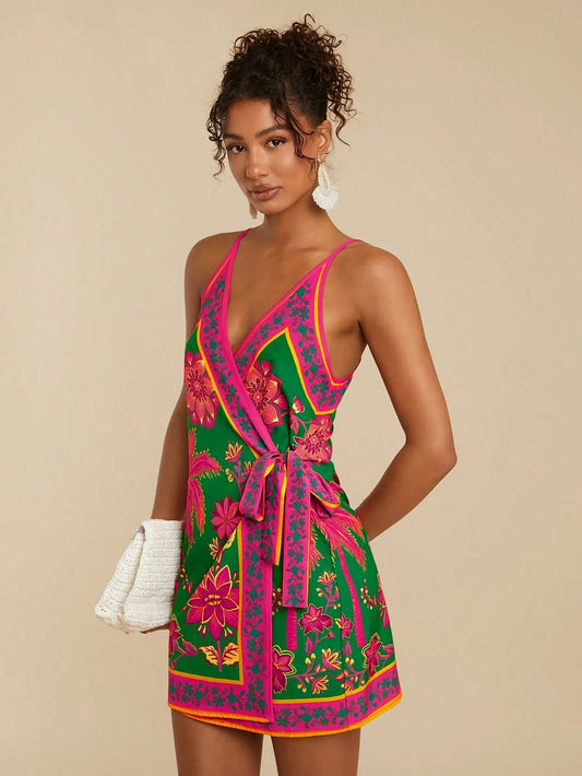 Women Wrap Floral Print Boho Dress Mini by MadisonnSavannahBoutique