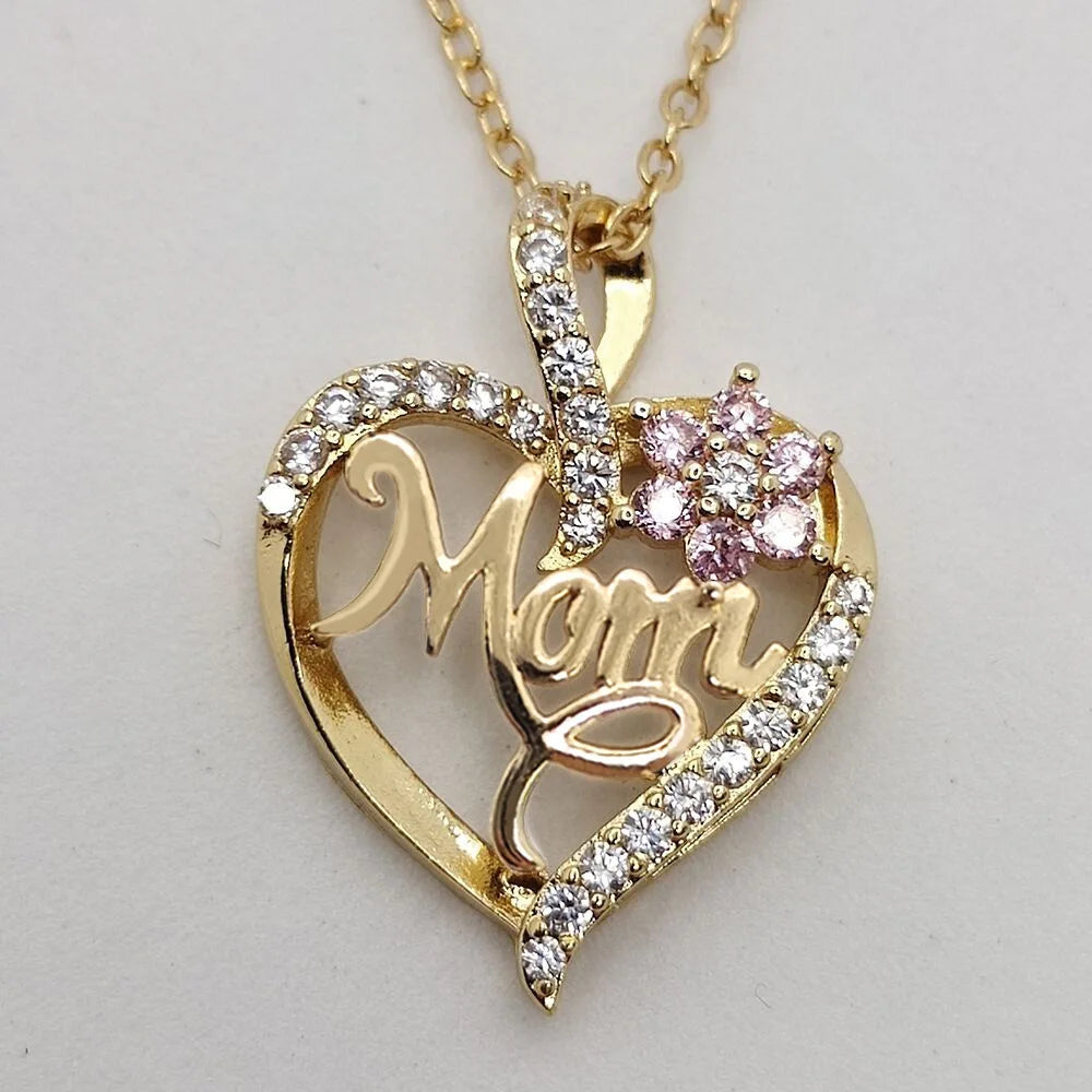Mom Heart Necklace, Rhinestone Heart Pendant, Perfect Mother's Day Gift by MadisonnSavannahBoutique
