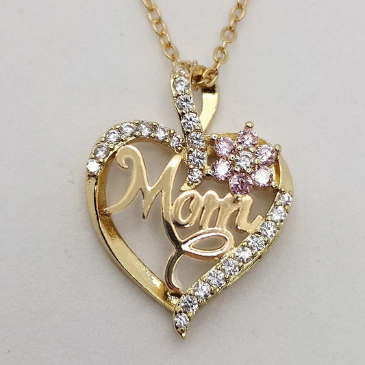 Mom Heart Necklace, Rhinestone Heart Pendant, Perfect Mother's Day Gift by MadisonnSavannahBoutique