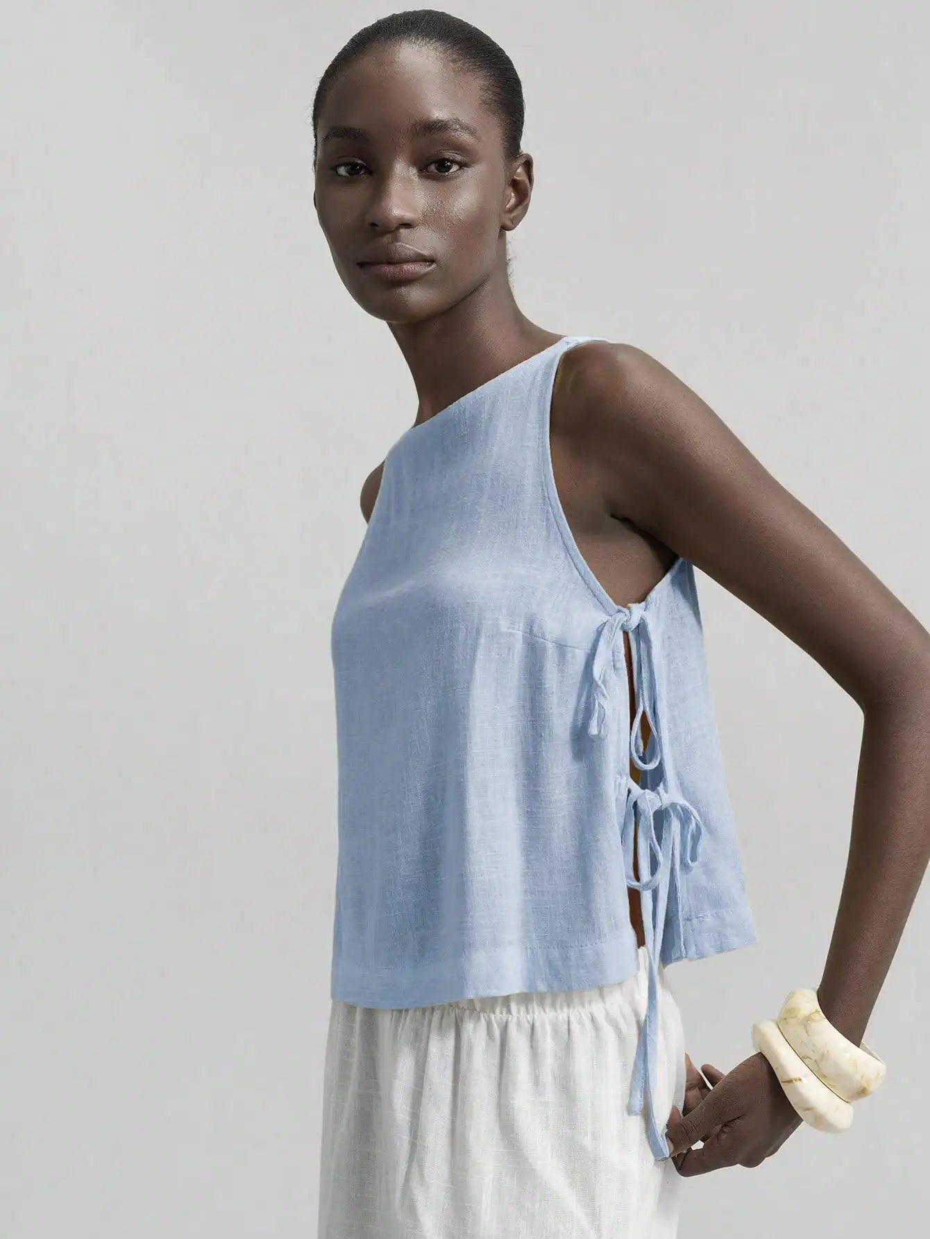 Linen Sleeveless Tank Top With Side Bow Tie Detail Boho by MadisonnSavannahBoutique