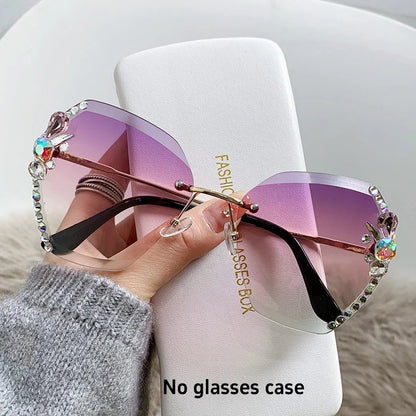 Y2K slim crystal rimless sunglasses. by MadisonnSavannahBoutique
