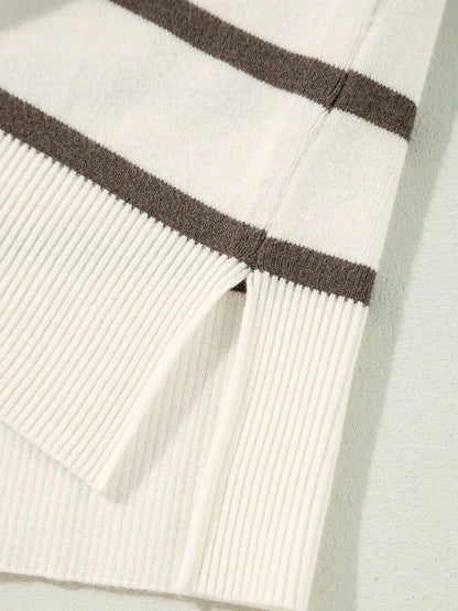 Striped Side Slit Round Neck Short Sleeve Knit Sweater by MadisonnSavannahBoutique